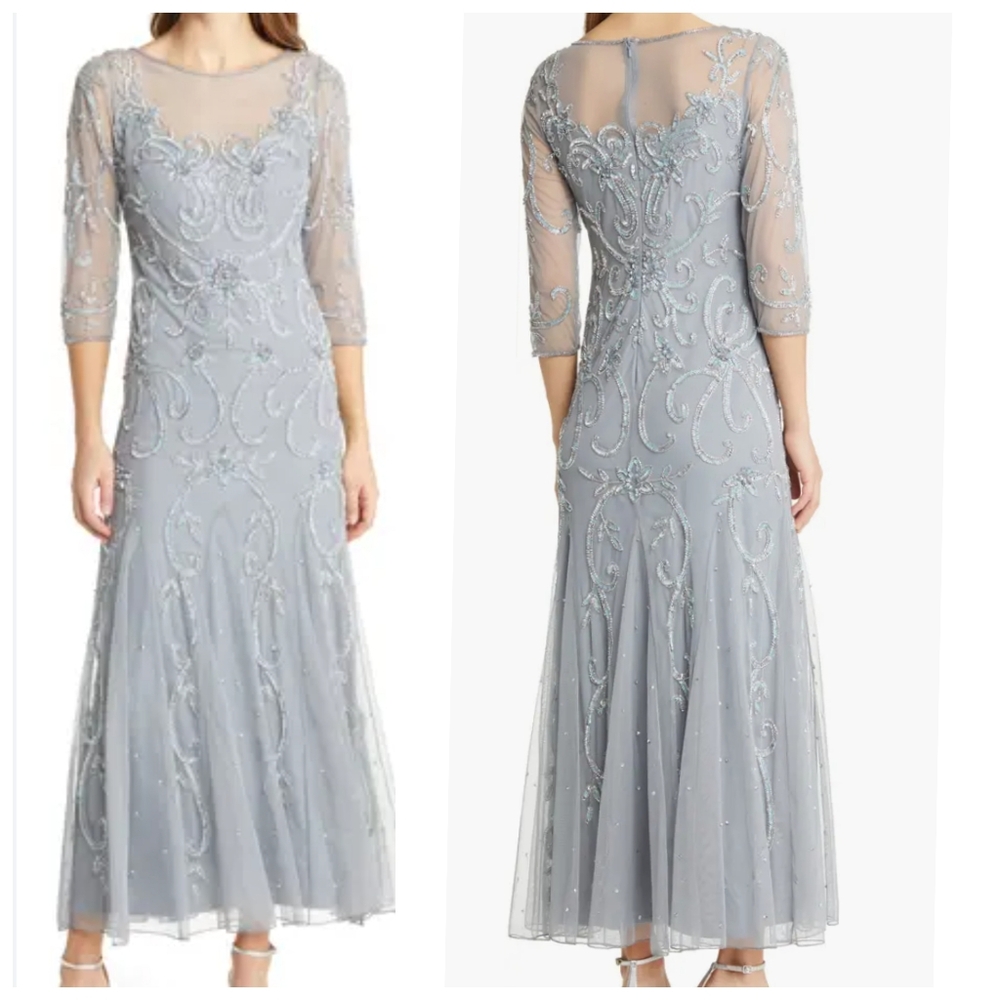 Pisarro Nights Blue Midi Gown with Sweetheart Neckline